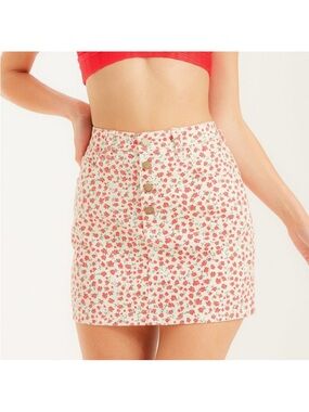 BILLABONG Cute‎ As A Button Floral Denim Mini Skirt size 28